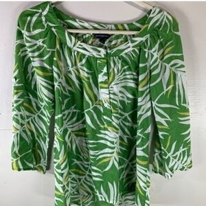 Banana republic green palm print blouse Hawaiian 100% cotton button up XS top